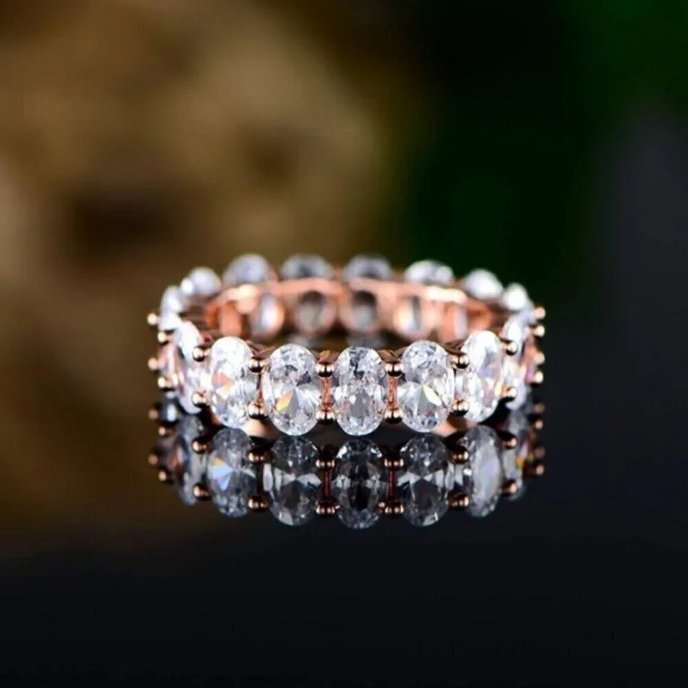 ⭐ Barzel 18K Gold Plated Oval Cut Cubic Zirconia Eternity Ring White Rose & Gold